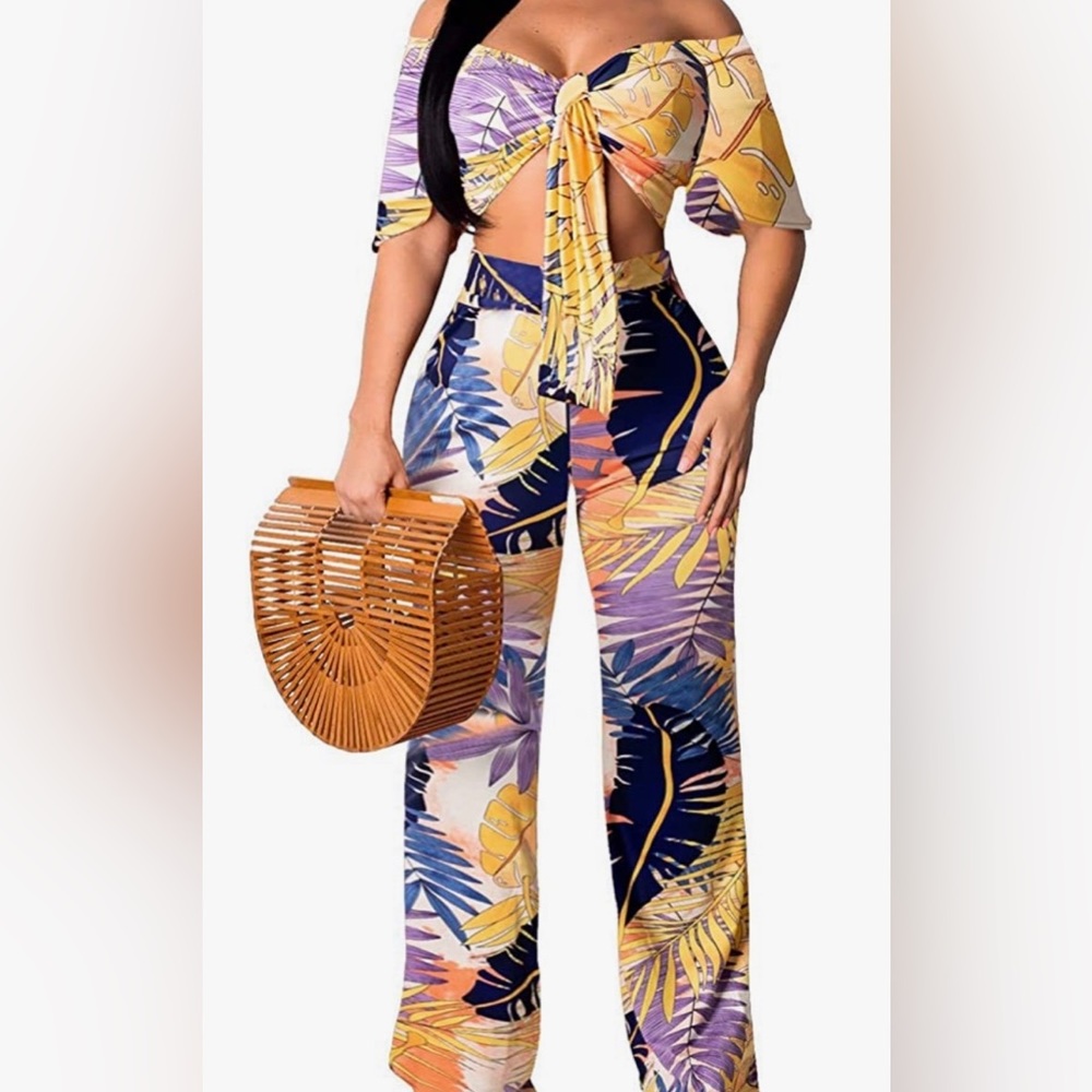 Elegant womens 2 piece outfits features tube top, off shoulder, high waist,
